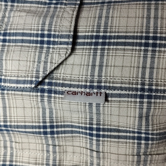 Mens Carhartt short sleeve button up Plaid polo shirt size XL relaxed Fit - Picture 3 of 6